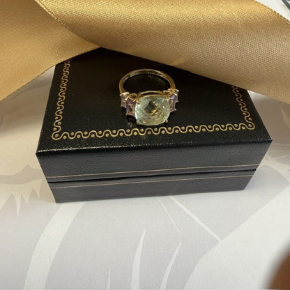 9ct Gold Faceted Peridot and Amethyst Ring