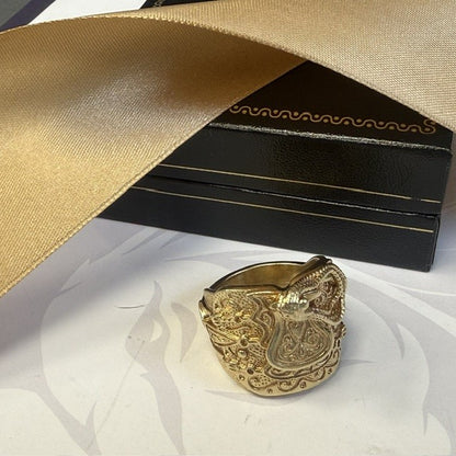 9ct Gold Saddle Ring Solid Gold Gents Patterned Saddle