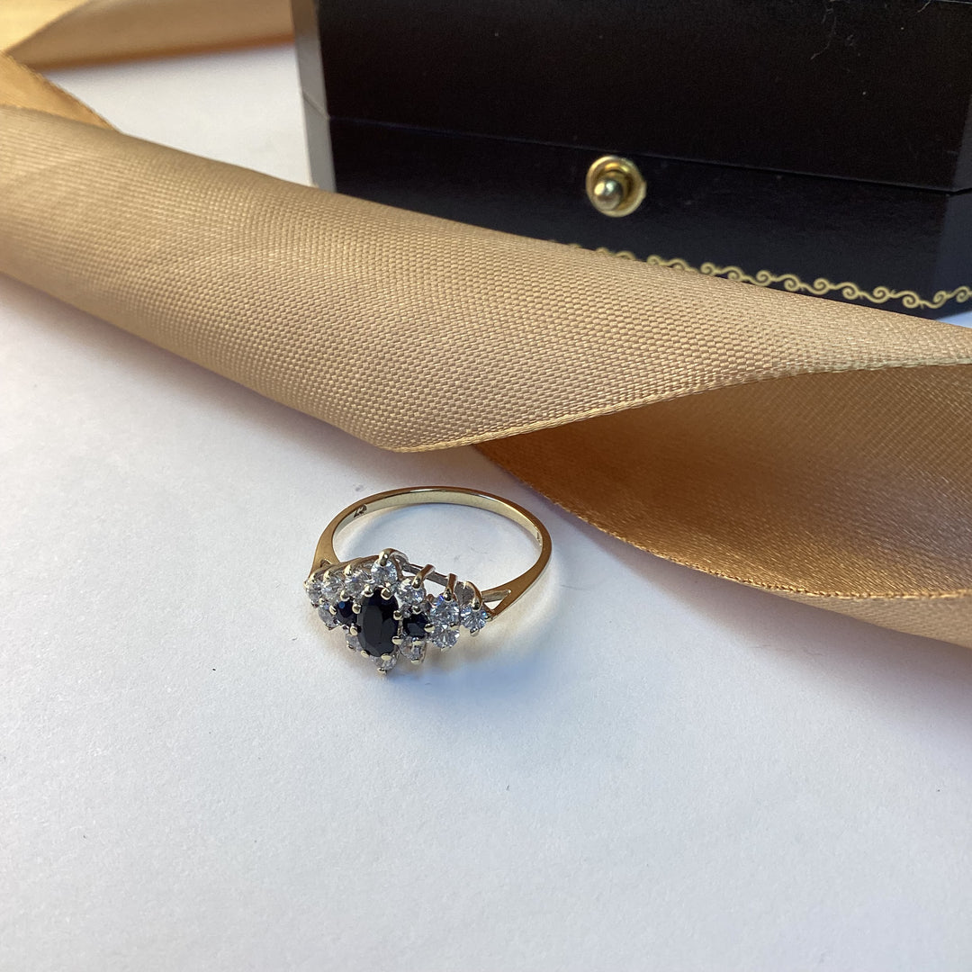 9ct Yellow Gold Sapphire and Cubic Zirconia Cluster Ring