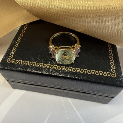 9ct Gold Faceted Peridot and Amethyst Ring