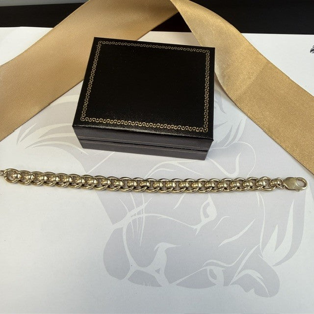 9ct Gold Rollerball Bracelet SOLID Man's Bracelet - 7.5 Inch
