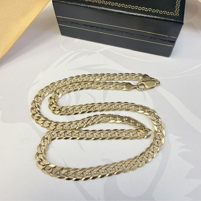 9ct Gold Diamond Cut Curb Chain Solid Gold - 18 Inch