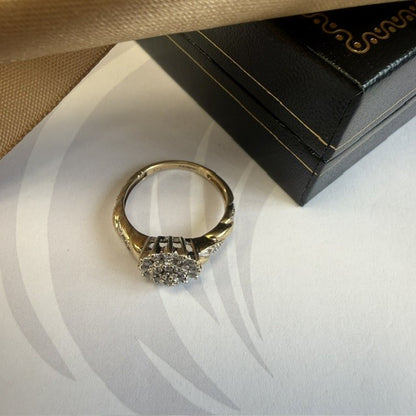 9ct Yellow Gold Diamond Cluster RIng