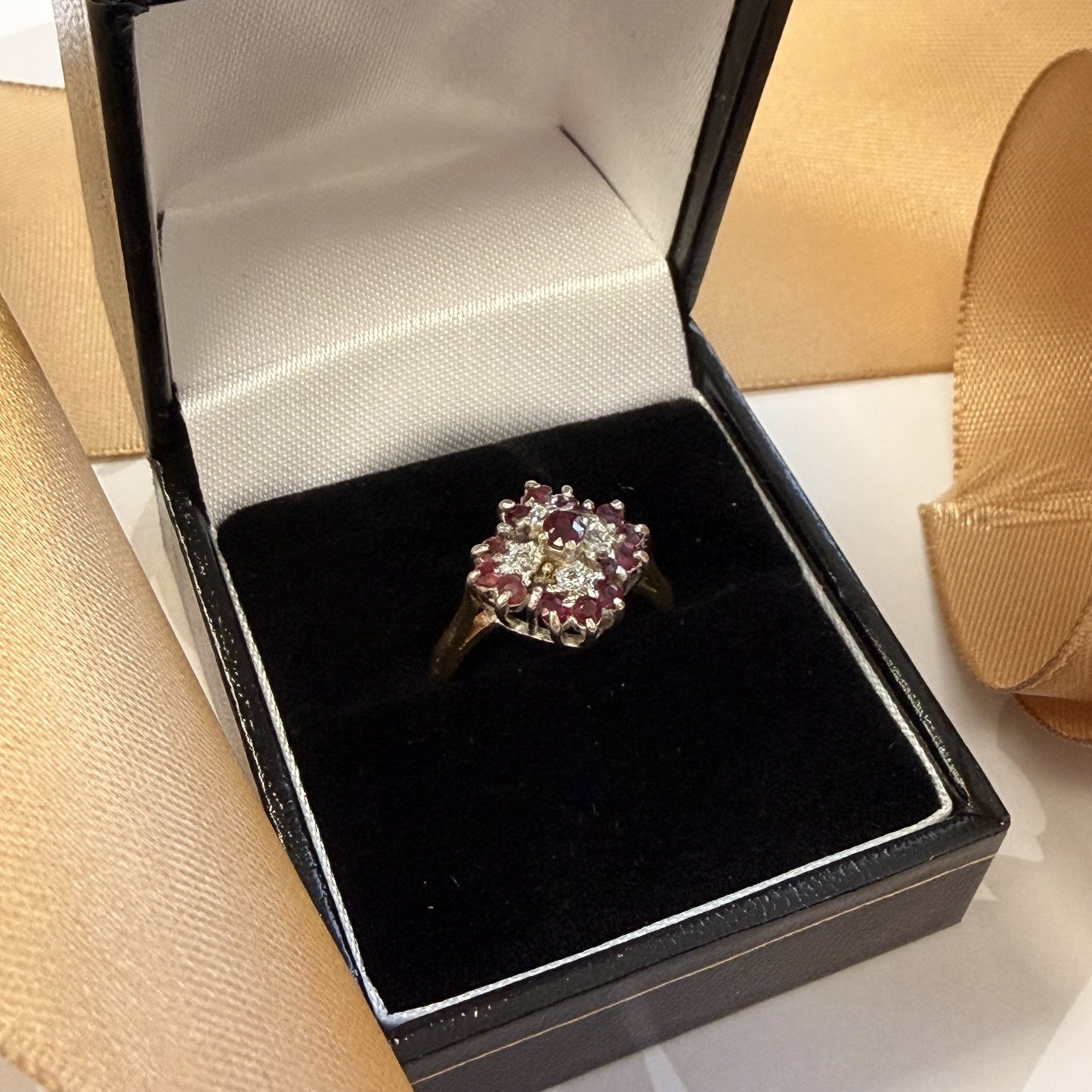 9ct Yellow Gold Ruby & Diamond Cluster Ring