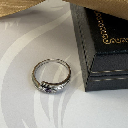 9ct White Gold Amethyst and Cubic Zirconia Dress Ring