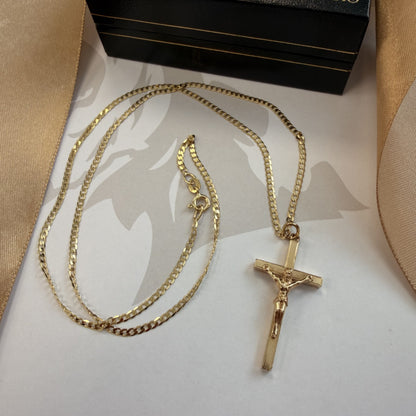 9ct Yellow Gold Crucifix Pendant & Chain - 20 Inch