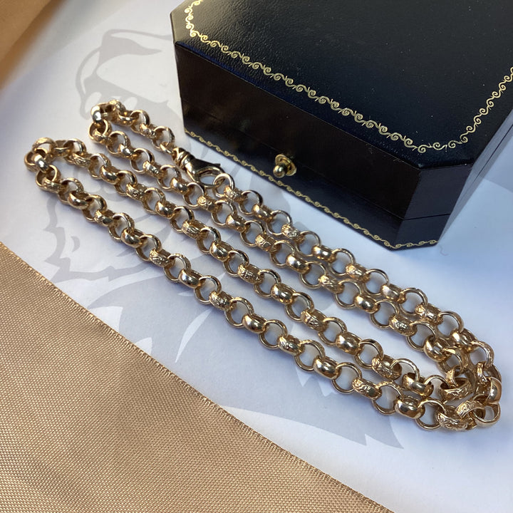 9ct Yellow Gold Patterned Belcher Chain - 22