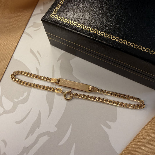 9ct Yellow Gold Curb ID Bracelet - 7 Inch