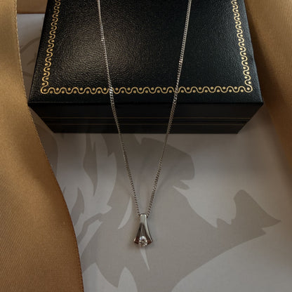 9ct White Gold Diamond Drop Pendant & Chain - 16 Inch