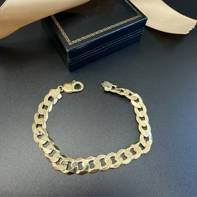 9ct Gold Curb Bracelet Solid Gold Gents Bracelet - 8.5 Inch