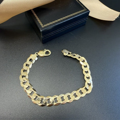 9ct Gold Curb Bracelet Solid Gold Gents Bracelet - 8.5 Inch