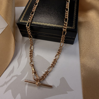 9ct Rose Gold Albert Chain with T-Bar - 18 Inch