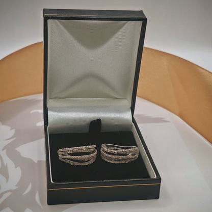 925 Sterling Silver Cubic Zirconia Multi-Row Crossover Hinged Hoop Earrings