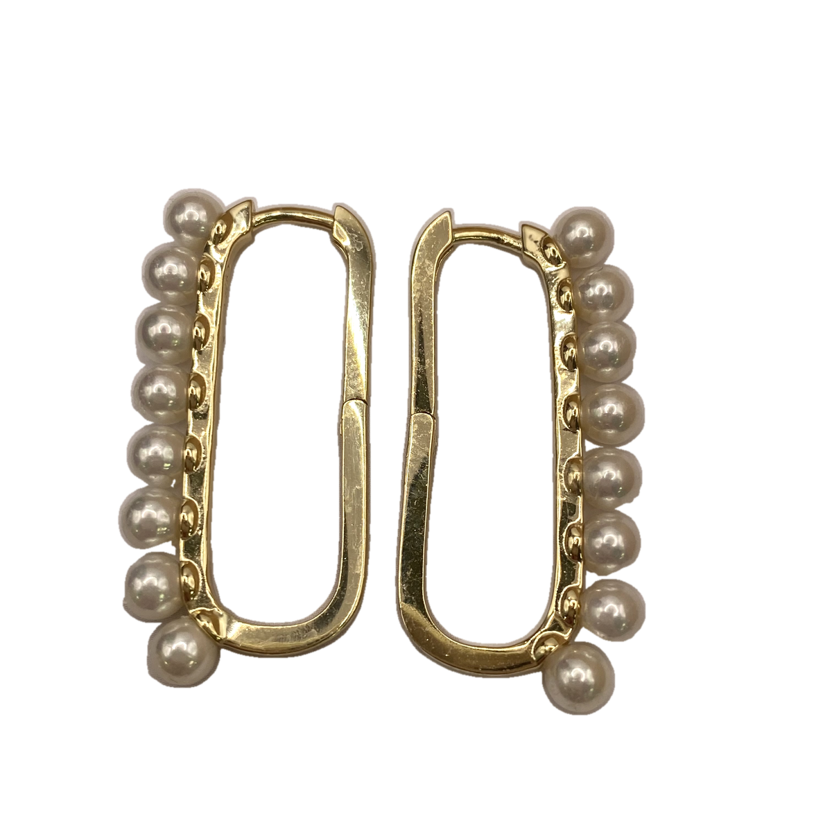 925 Sterling Silver Yellow Tone Pearl Set Elongated Oval Hoop Earrings – view 4