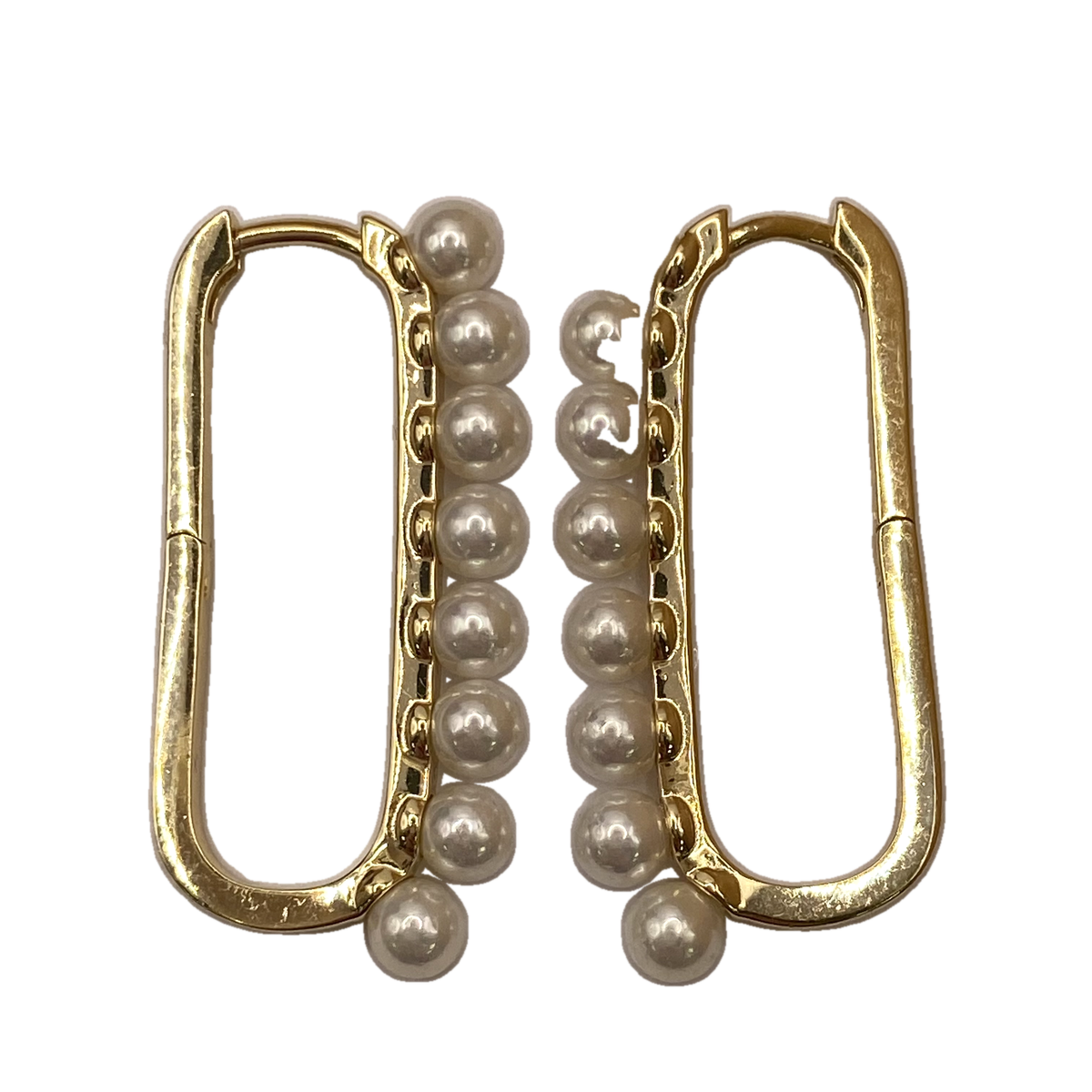 925 Sterling Silver Yellow Tone Pearl Set Elongated Oval Hoop Earrings – view 5