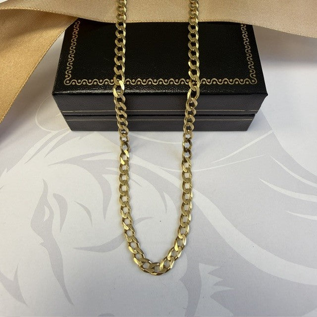 9ct Gold Curb Chain Solid Gold Man's Chain - 24 Inch