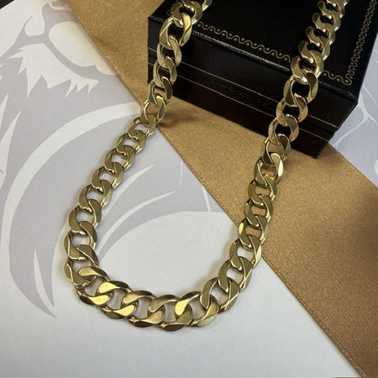 9ct Yellow Gold Curb Chain Solid Gold Curb Necklace - 28 Inch