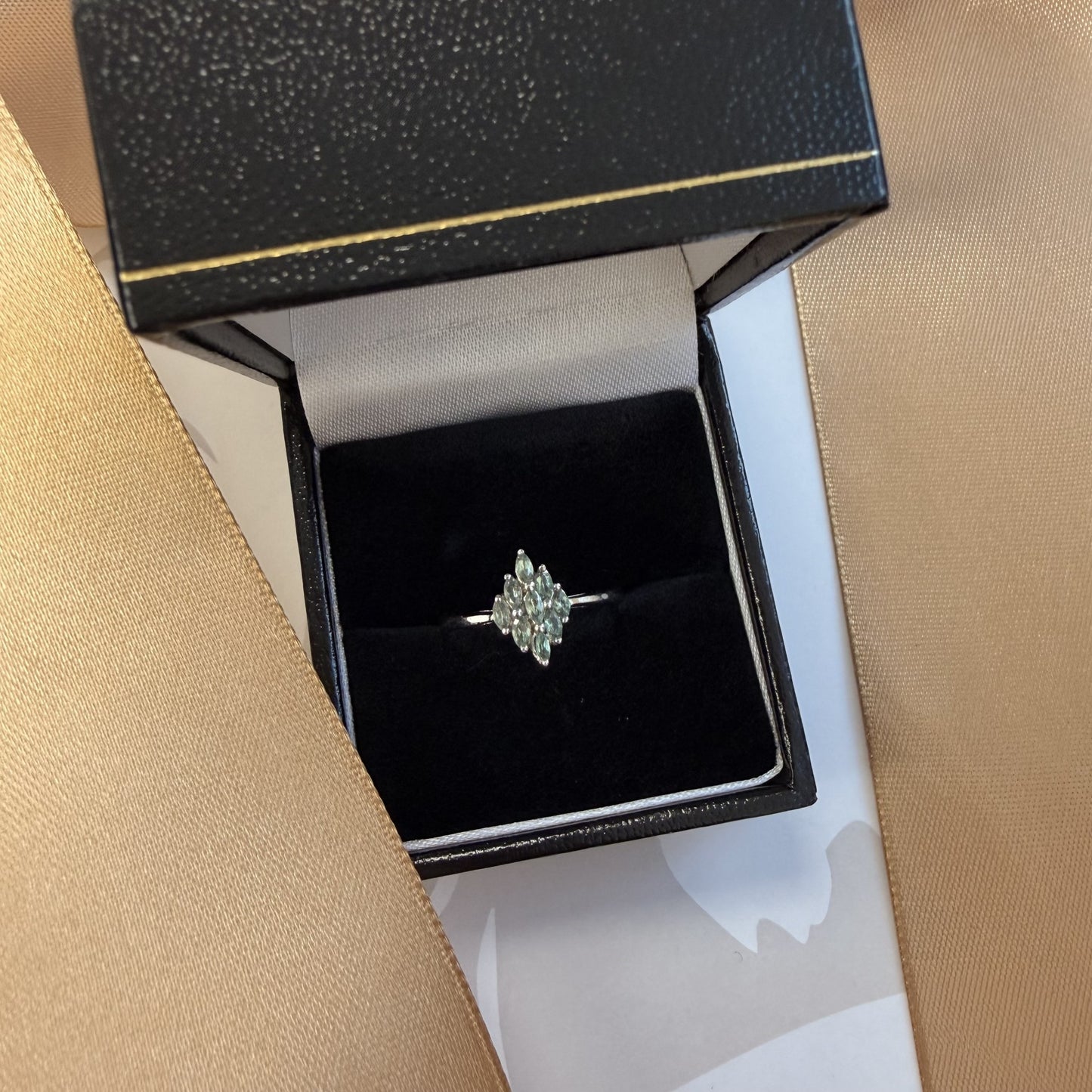 9ct White Gold Aquamarine Cluster Ring