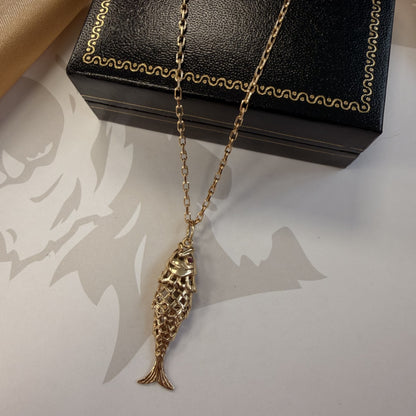 9ct Yellow Gold Articulated Fish Necklace - 20 Inch