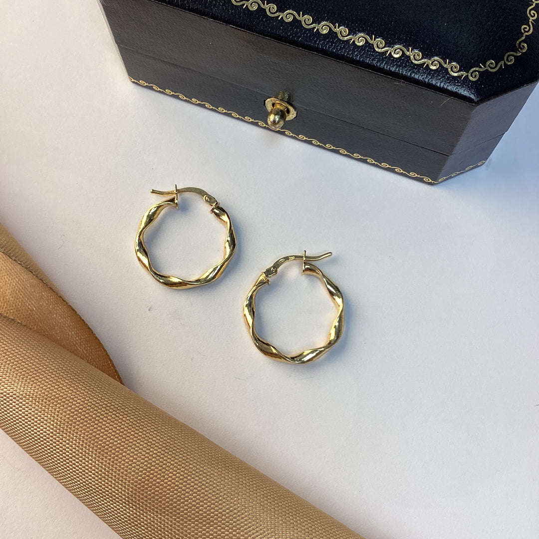 9ct Yellow Gold Twist Hoop Earrings