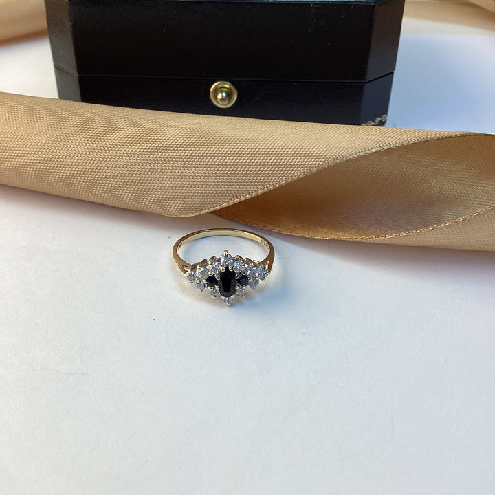 9ct Yellow Gold Sapphire and Cubic Zirconia Cluster Ring