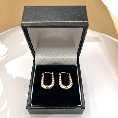 9ct Two Tone Yellow and White Gold Patterned Creole Hoop Earrings