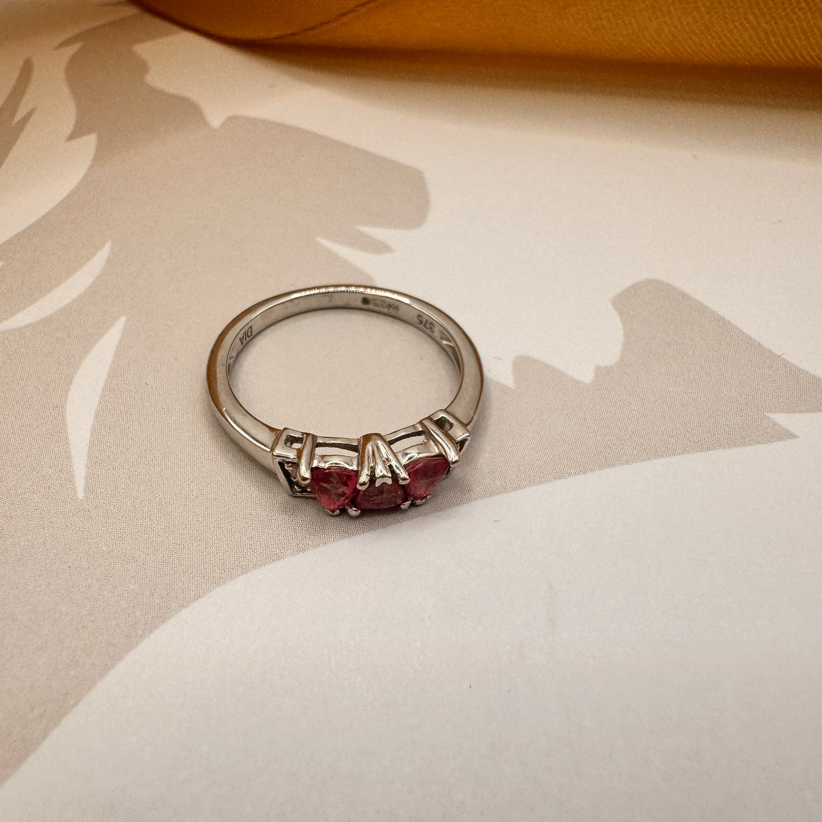 9ct White Gold Diamond and Pink Sapphire Dress Ring – view 3