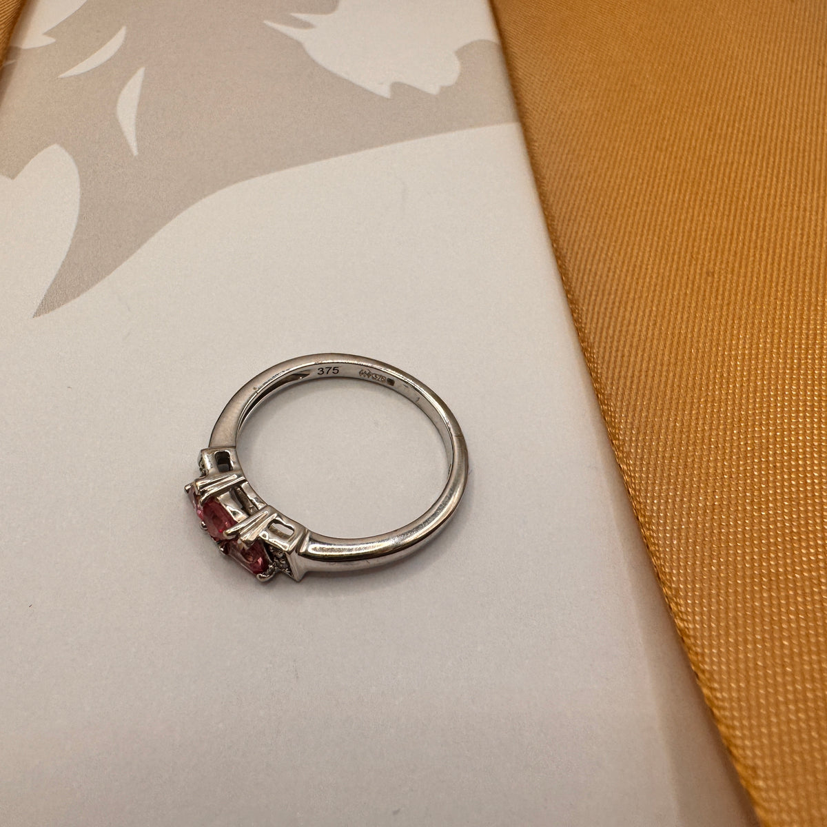 9ct White Gold Diamond and Pink Sapphire Dress Ring – view 5