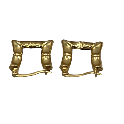 9ct Yellow Gold Bamboo Style Square Creole Hoop Earrings – view 4