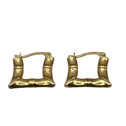 9ct Yellow Gold Bamboo Style Square Creole Hoop Earrings – view 5
