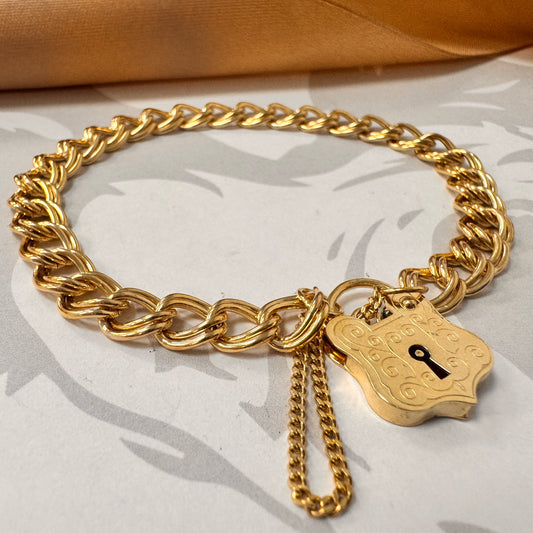9ct Yellow Gold Double-Link Padlock Bracelet - 7 Inch