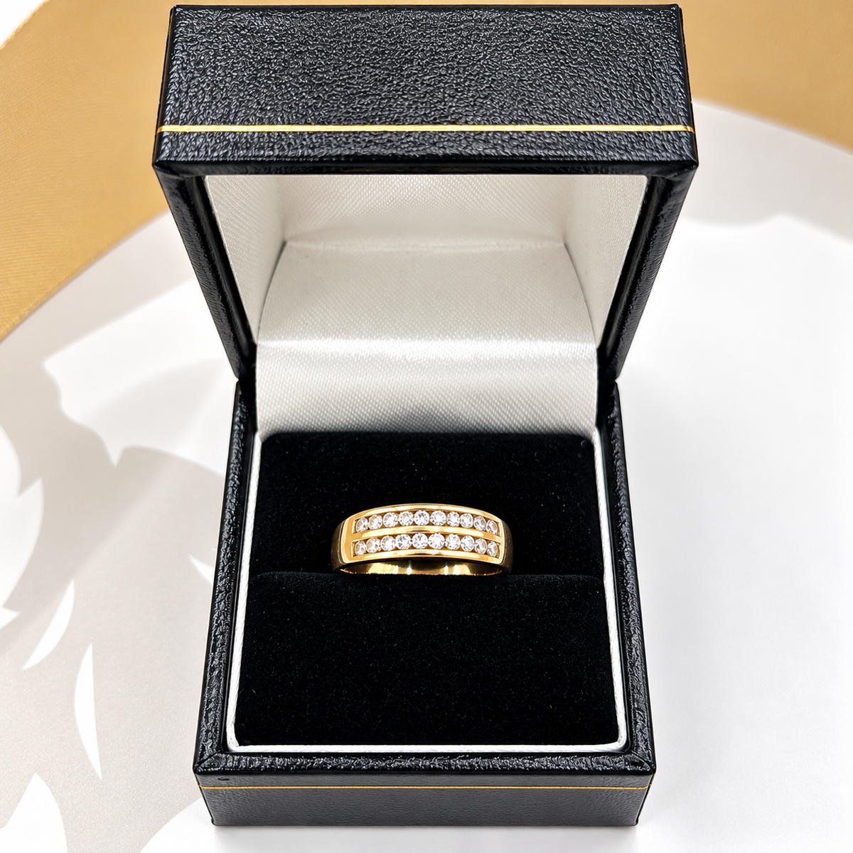 9ct Yellow Gold Double Row Cubic Zirconia Wedding Band Ring