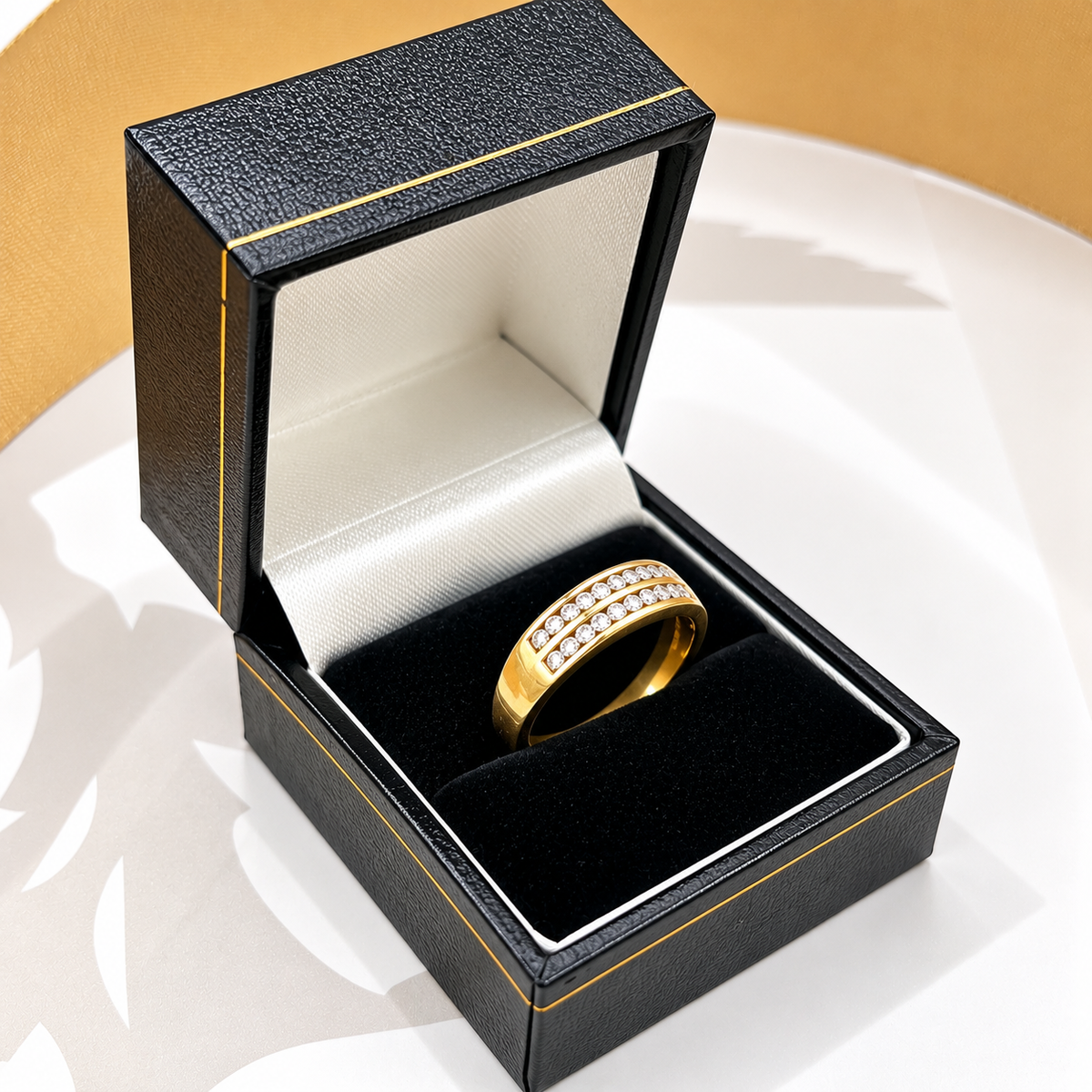 9ct Yellow Gold Double Row Cubic Zirconia Wedding Band Ring – view 2