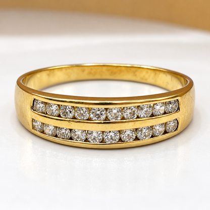 9ct Yellow Gold Double Row Cubic Zirconia Wedding Band Ring – view 4
