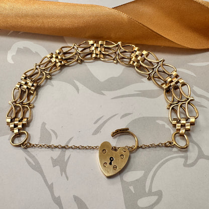 9ct Yellow Gold Fancy Link Bracelet with Padlock - 6.5 Inch – view 4