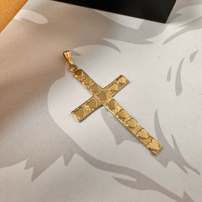 9ct Yellow Gold Heart Pattern Cross Pendant