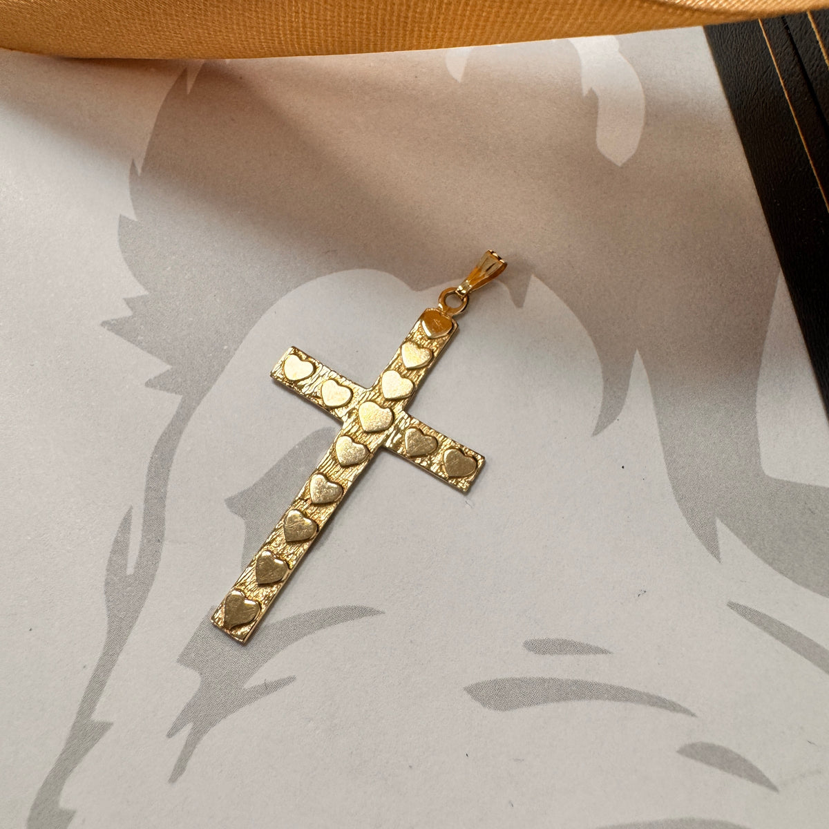 9ct Yellow Gold Heart Pattern Cross Pendant – view 3