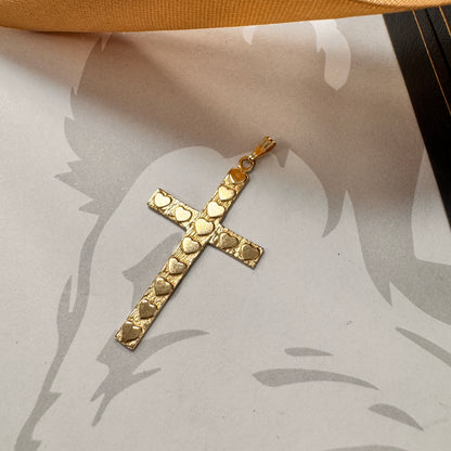 9ct Yellow Gold Heart Pattern Cross Pendant – view 3