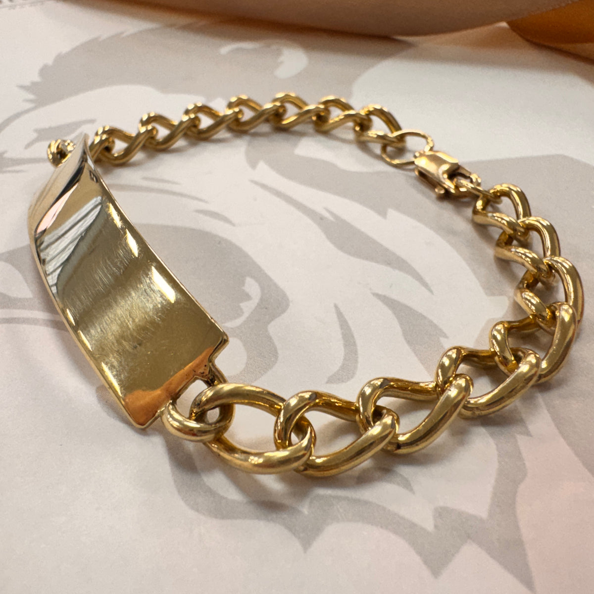 9ct Yellow Gold ID Curb Bracelet - 8 Inch
