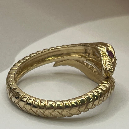 9ct Yellow Gold Opal and Ruby Snake Ring – view 4
