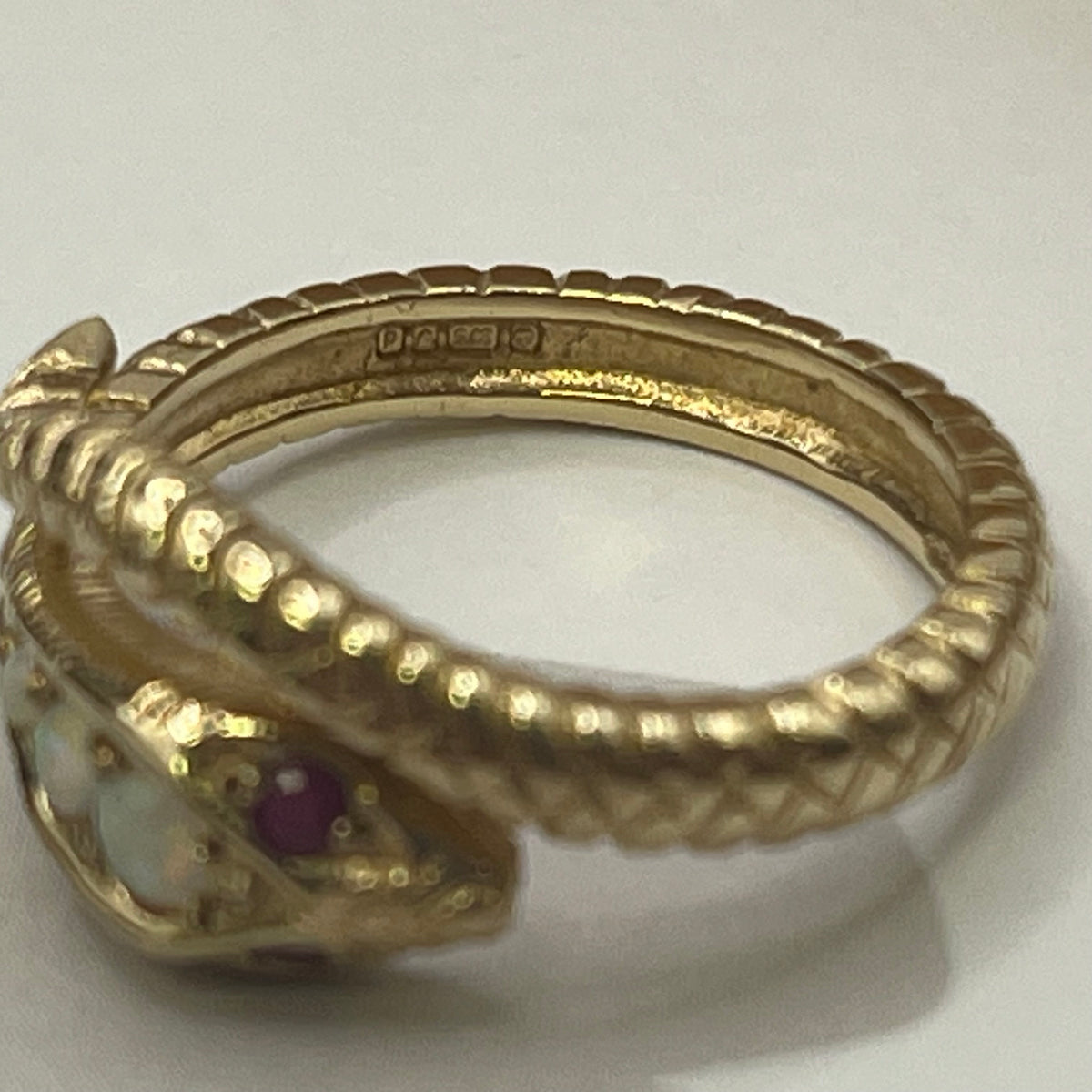 9ct Yellow Gold Opal and Ruby Snake Ring – view 5