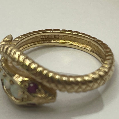 9ct Yellow Gold Opal and Ruby Snake Ring – view 5