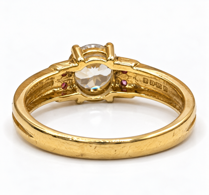 9ct Yellow Gold Round Cut CZ Solitaire Ring with Pink Stone Shoulders – view 4