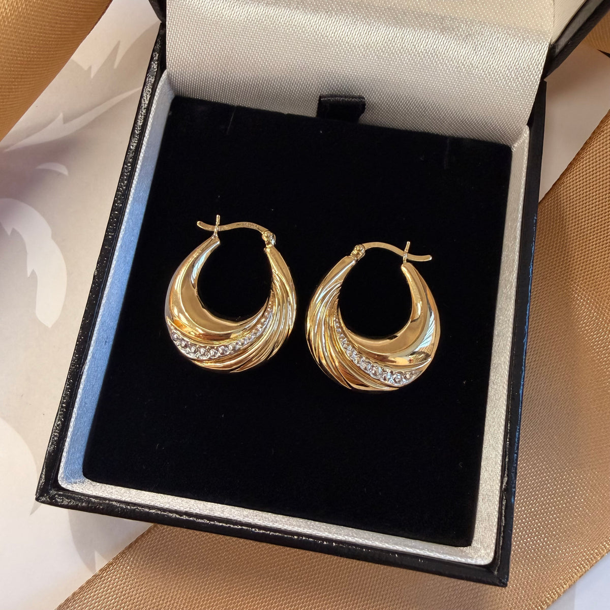9ct Yellow Gold Swirl Hoop Earrings