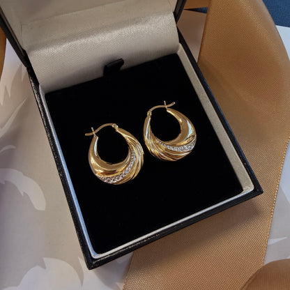 9ct Yellow Gold Swirl Hoop Earrings – view 2