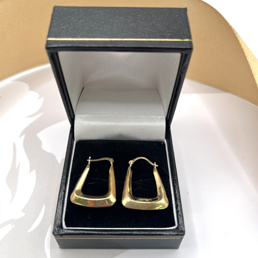 9ct Yellow Gold Tapered Square Creole Hoop Earrings