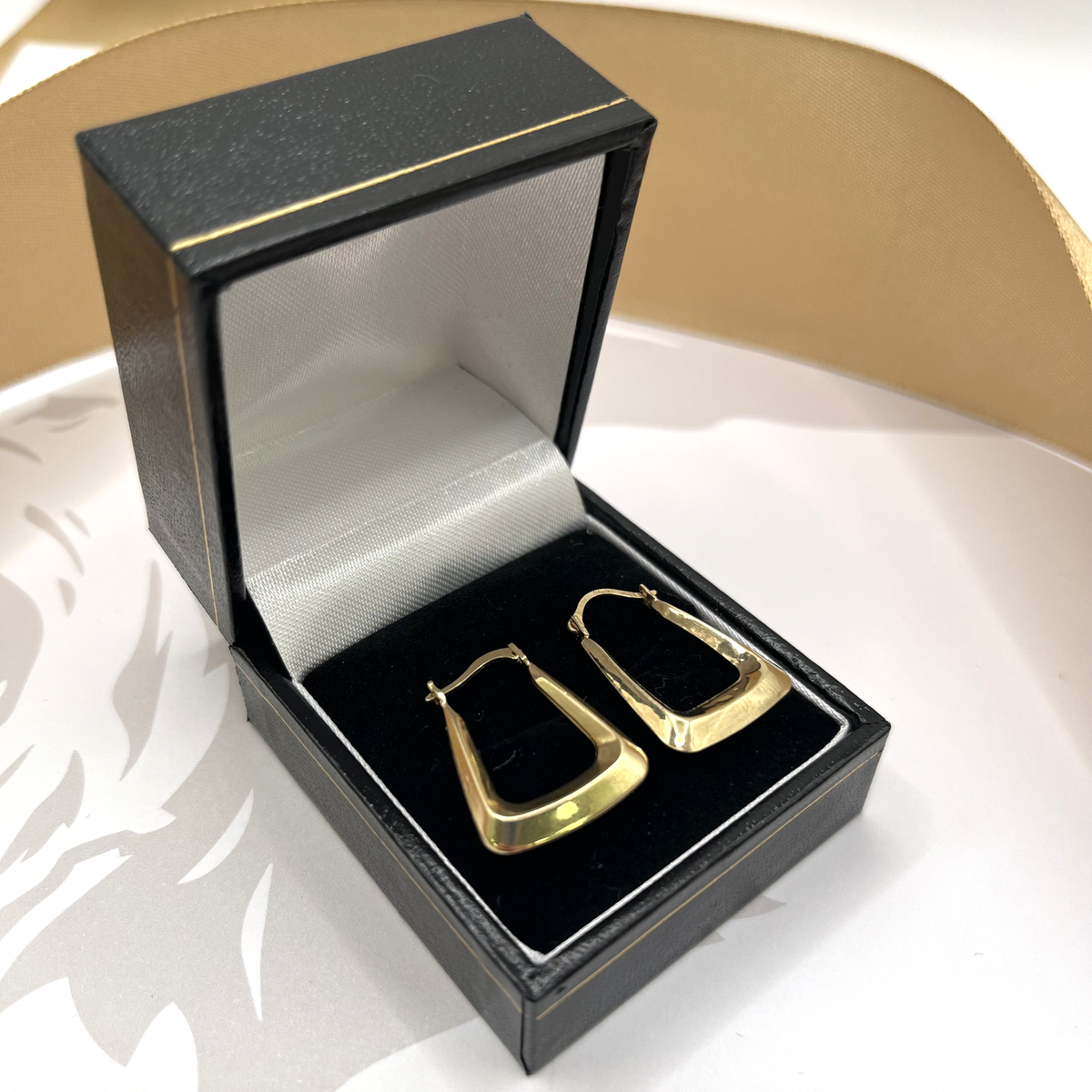 9ct Yellow Gold Tapered Square Creole Hoop Earrings – view 2