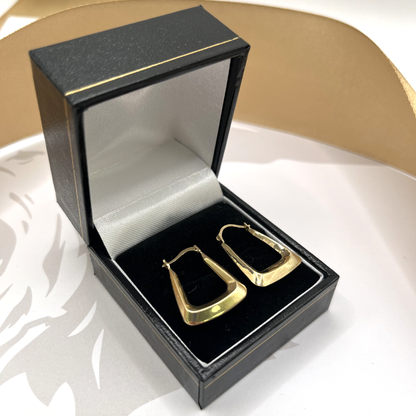 9ct Yellow Gold Tapered Square Creole Hoop Earrings – view 2