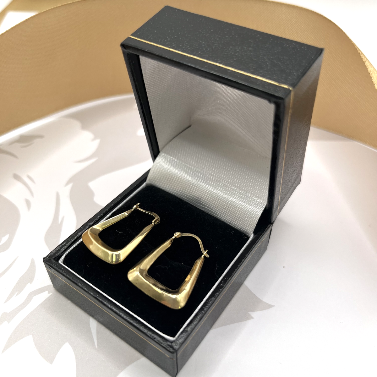 9ct Yellow Gold Tapered Square Creole Hoop Earrings – view 3