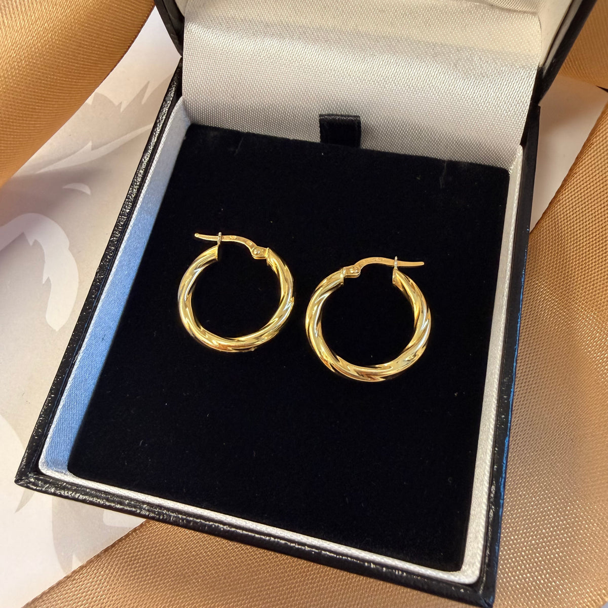 9ct Yellow Gold Twisted Hoop Earrings – view 2